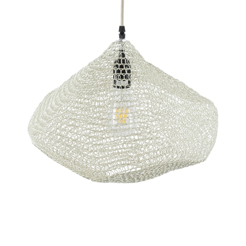 GloboStar® KENTUCKY 01862 Vintage Κρεμαστό Φωτιστικό Πλέγμα Μονόφωτο 1 x E27 IP20 Μπεζ Μέταλλο - Μ40 x Π40 x Υ30cm