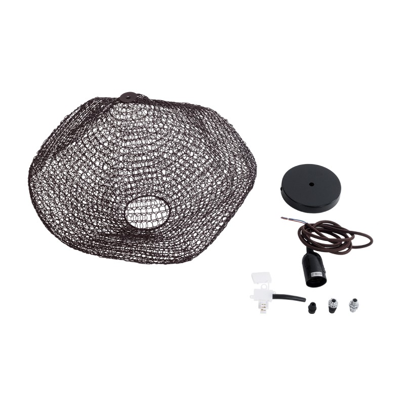 GloboStar® KENTUCKY 01863 Vintage Κρεμαστό Φωτιστικό Πλέγμα Μονόφωτο 1 x E27 IP20 Καφέ Μέταλλο - Μ40 x Π40 x Υ30cm