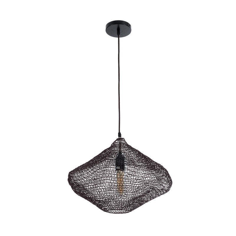 GloboStar® KENTUCKY 01863 Vintage Κρεμαστό Φωτιστικό Πλέγμα Μονόφωτο 1 x E27 IP20 Καφέ Μέταλλο - Μ40 x Π40 x Υ30cm