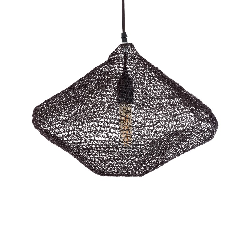 GloboStar® KENTUCKY 01863 Vintage Κρεμαστό Φωτιστικό Πλέγμα Μονόφωτο 1 x E27 IP20 Καφέ Μέταλλο - Μ40 x Π40 x Υ30cm