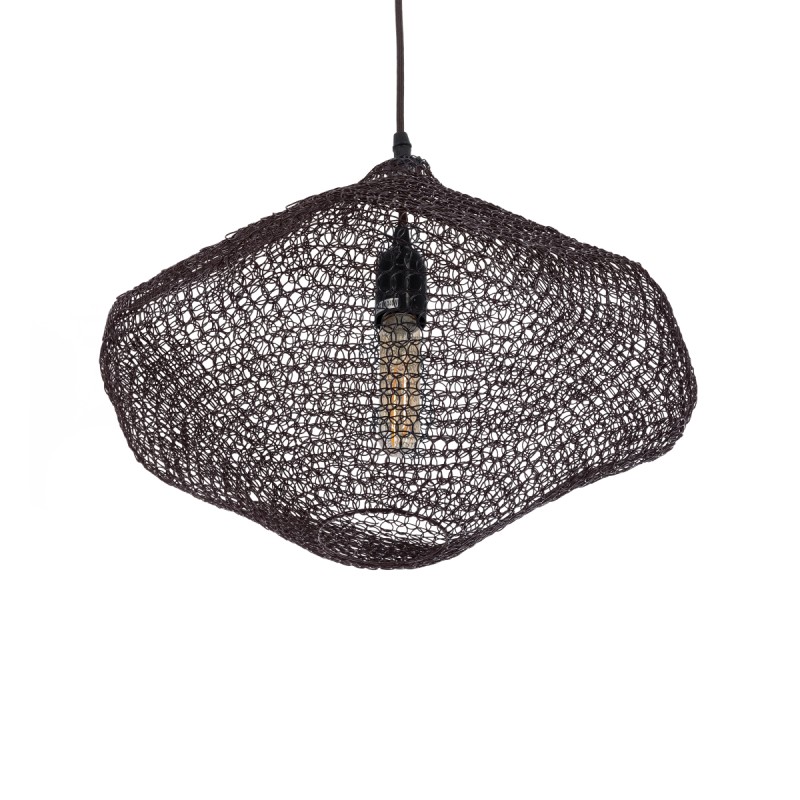 GloboStar® KENTUCKY 01863 Vintage Κρεμαστό Φωτιστικό Πλέγμα Μονόφωτο 1 x E27 IP20 Καφέ Μέταλλο - Μ40 x Π40 x Υ30cm