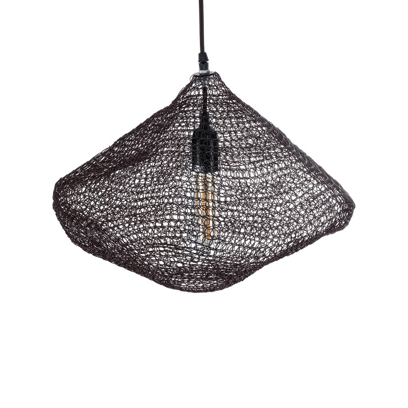 GloboStar® KENTUCKY 01863 Vintage Κρεμαστό Φωτιστικό Πλέγμα Μονόφωτο 1 x E27 IP20 Καφέ Μέταλλο - Μ40 x Π40 x Υ30cm