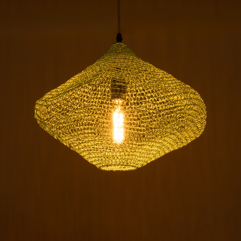 GloboStar® KENTUCKY 01864 Vintage Κρεμαστό Φωτιστικό Πλέγμα Μονόφωτο 1 x E27 IP20 Τιρκουάζ Μέταλλο - Μ40 x Π40 x Υ30cm