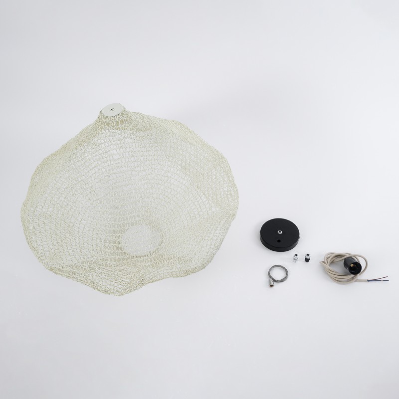 GloboStar® KENTUCKY 01865 Vintage Κρεμαστό Φωτιστικό Πλέγμα Μονόφωτο 1 x E27 IP20 Μπεζ Μέταλλο - Μ60 x Π60 x Υ50cm