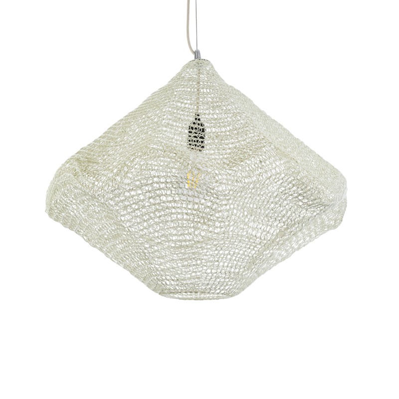 GloboStar® KENTUCKY 01865 Vintage Κρεμαστό Φωτιστικό Πλέγμα Μονόφωτο 1 x E27 IP20 Μπεζ Μέταλλο - Μ60 x Π60 x Υ50cm