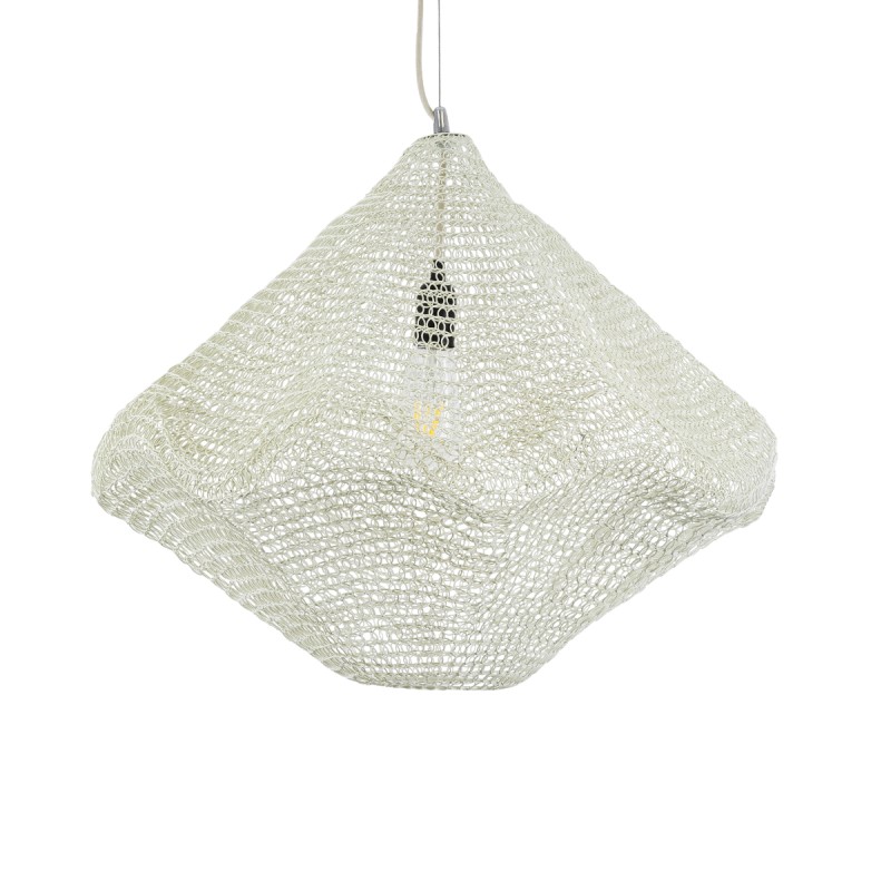 GloboStar® KENTUCKY 01865 Vintage Κρεμαστό Φωτιστικό Πλέγμα Μονόφωτο 1 x E27 IP20 Μπεζ Μέταλλο - Μ60 x Π60 x Υ50cm