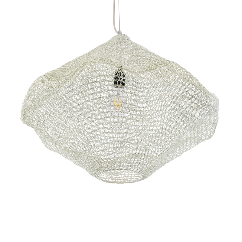 GloboStar® KENTUCKY 01865 Vintage Κρεμαστό Φωτιστικό Πλέγμα Μονόφωτο 1 x E27 IP20 Μπεζ Μέταλλο - Μ60 x Π60 x Υ50cm