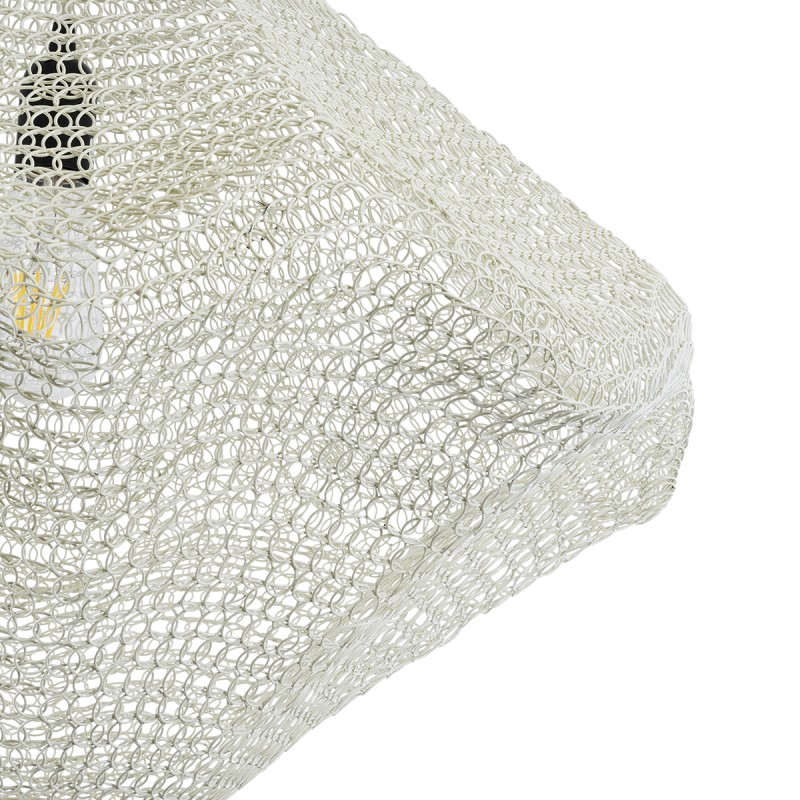 GloboStar® KENTUCKY 01865 Vintage Κρεμαστό Φωτιστικό Πλέγμα Μονόφωτο 1 x E27 IP20 Μπεζ Μέταλλο - Μ60 x Π60 x Υ50cm