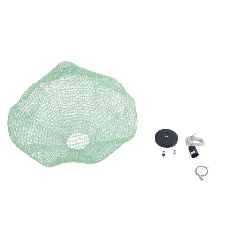 GloboStar® KENTUCKY 01866 Vintage Κρεμαστό Φωτιστικό Πλέγμα Μονόφωτο 1 x E27 IP20 Τιρκουάζ Μέταλλο - Μ60 x Π60 x Υ50cm