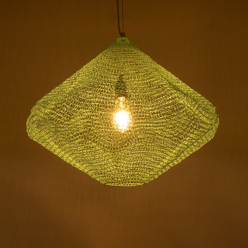 GloboStar® KENTUCKY 01866 Vintage Κρεμαστό Φωτιστικό Πλέγμα Μονόφωτο 1 x E27 IP20 Τιρκουάζ Μέταλλο - Μ60 x Π60 x Υ50cm