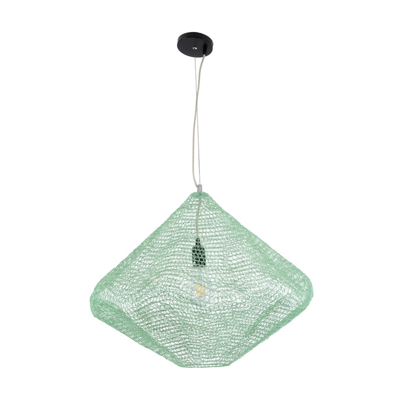 GloboStar® KENTUCKY 01866 Vintage Κρεμαστό Φωτιστικό Πλέγμα Μονόφωτο 1 x E27 IP20 Τιρκουάζ Μέταλλο - Μ60 x Π60 x Υ50cm