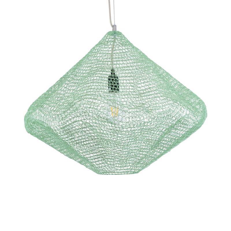 GloboStar® KENTUCKY 01866 Vintage Κρεμαστό Φωτιστικό Πλέγμα Μονόφωτο 1 x E27 IP20 Τιρκουάζ Μέταλλο - Μ60 x Π60 x Υ50cm