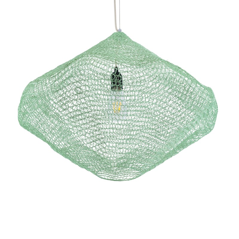 GloboStar® KENTUCKY 01866 Vintage Κρεμαστό Φωτιστικό Πλέγμα Μονόφωτο 1 x E27 IP20 Τιρκουάζ Μέταλλο - Μ60 x Π60 x Υ50cm