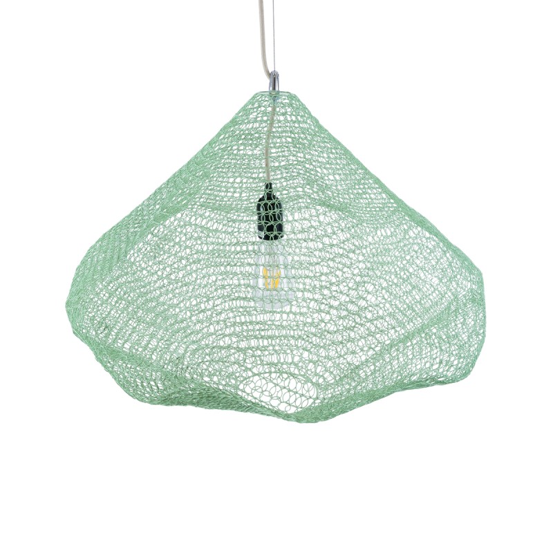 GloboStar® KENTUCKY 01866 Vintage Κρεμαστό Φωτιστικό Πλέγμα Μονόφωτο 1 x E27 IP20 Τιρκουάζ Μέταλλο - Μ60 x Π60 x Υ50cm