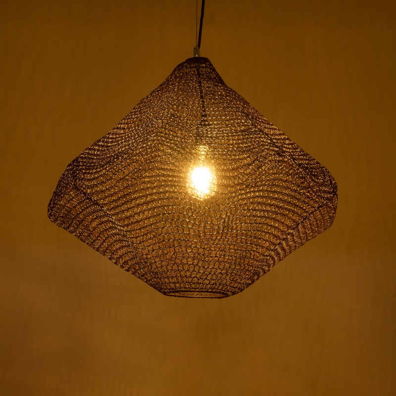 GloboStar® KENTUCKY 01867 Vintage Κρεμαστό Φωτιστικό Πλέγμα Μονόφωτο 1 x E27 IP20 Καφέ Μέταλλο - Μ60 x Π60 x Υ50cm