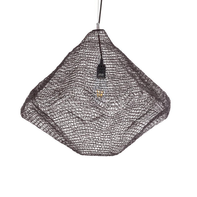 GloboStar® KENTUCKY 01867 Vintage Κρεμαστό Φωτιστικό Πλέγμα Μονόφωτο 1 x E27 IP20 Καφέ Μέταλλο - Μ60 x Π60 x Υ50cm