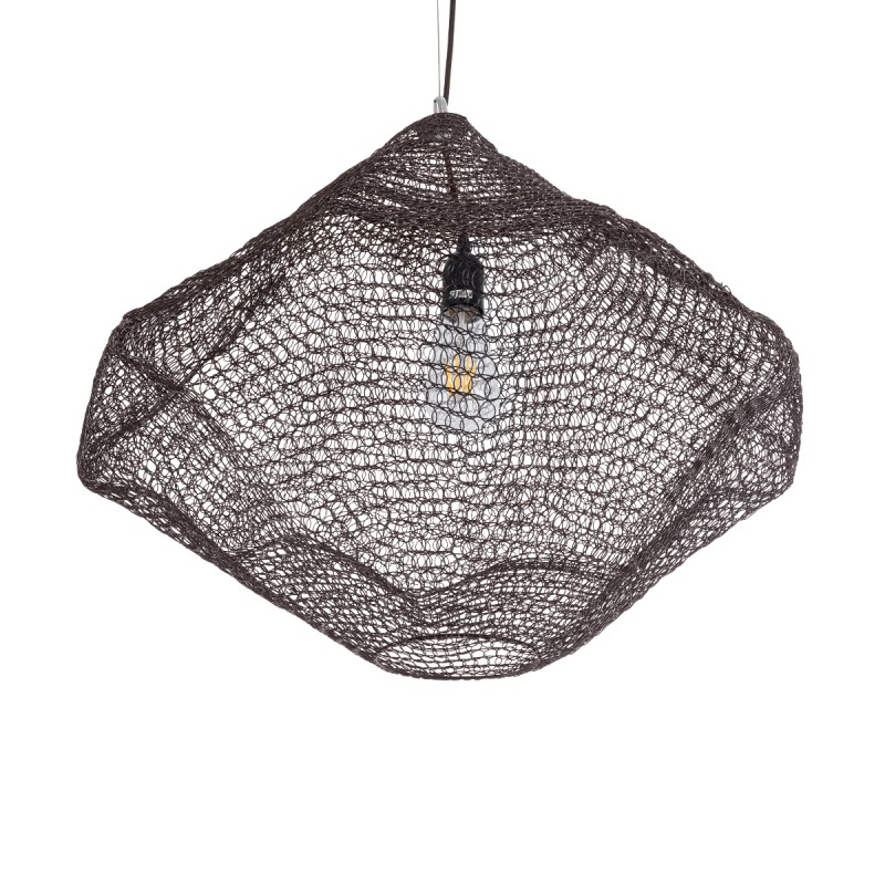 GloboStar® KENTUCKY 01867 Vintage Κρεμαστό Φωτιστικό Πλέγμα Μονόφωτο 1 x E27 IP20 Καφέ Μέταλλο - Μ60 x Π60 x Υ50cm