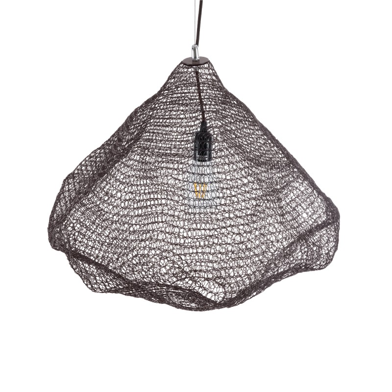 GloboStar® KENTUCKY 01867 Vintage Κρεμαστό Φωτιστικό Πλέγμα Μονόφωτο 1 x E27 IP20 Καφέ Μέταλλο - Μ60 x Π60 x Υ50cm