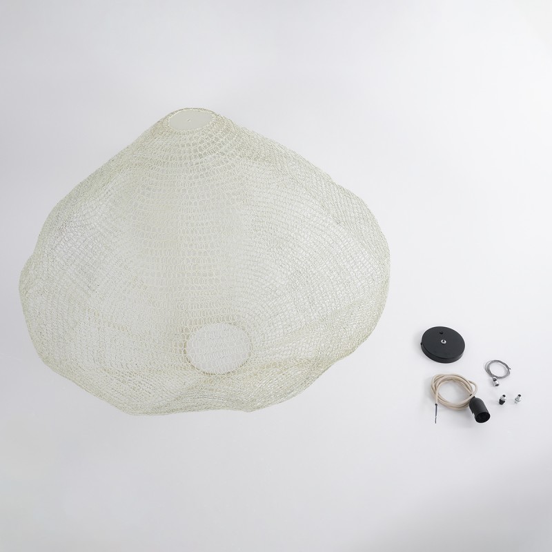 GloboStar® KENTUCKY 01868 Vintage Κρεμαστό Φωτιστικό Πλέγμα Μονόφωτο 1 x E27 IP20 Μπεζ Μέταλλο - Μ90 x Π90 x Υ70cm