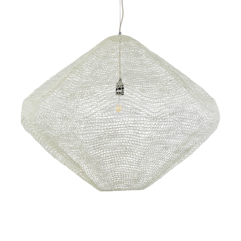 GloboStar® KENTUCKY 01868 Vintage Κρεμαστό Φωτιστικό Πλέγμα Μονόφωτο 1 x E27 IP20 Μπεζ Μέταλλο - Μ90 x Π90 x Υ70cm