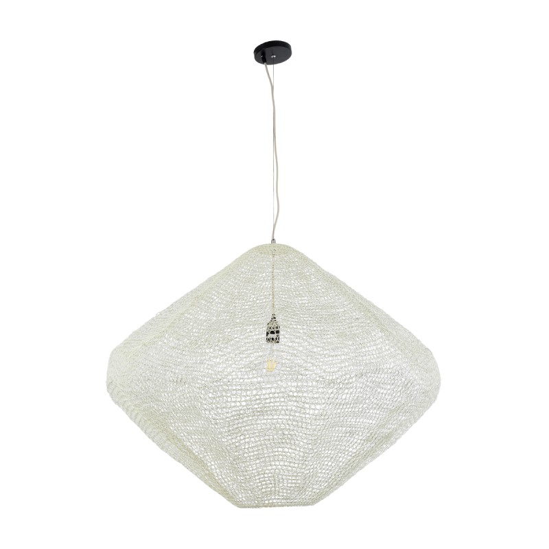 GloboStar® KENTUCKY 01868 Vintage Κρεμαστό Φωτιστικό Πλέγμα Μονόφωτο 1 x E27 IP20 Μπεζ Μέταλλο - Μ90 x Π90 x Υ70cm