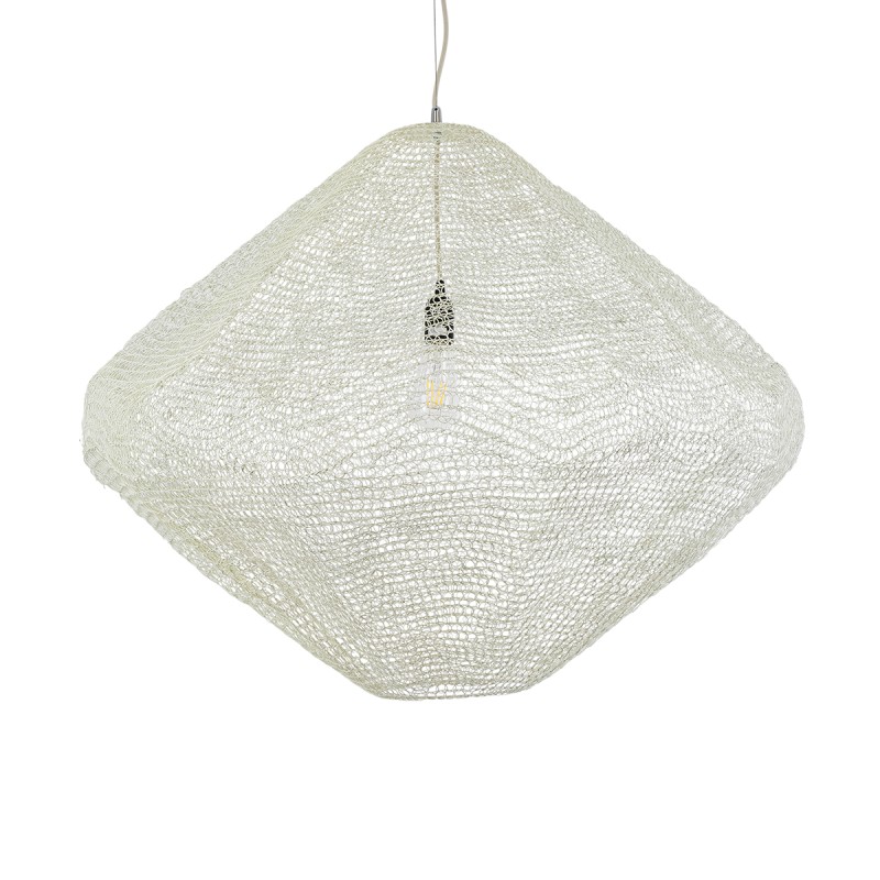 GloboStar® KENTUCKY 01868 Vintage Κρεμαστό Φωτιστικό Πλέγμα Μονόφωτο 1 x E27 IP20 Μπεζ Μέταλλο - Μ90 x Π90 x Υ70cm