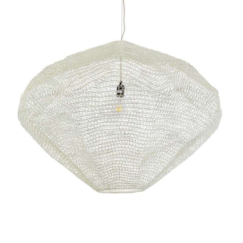 GloboStar® KENTUCKY 01868 Vintage Κρεμαστό Φωτιστικό Πλέγμα Μονόφωτο 1 x E27 IP20 Μπεζ Μέταλλο - Μ90 x Π90 x Υ70cm