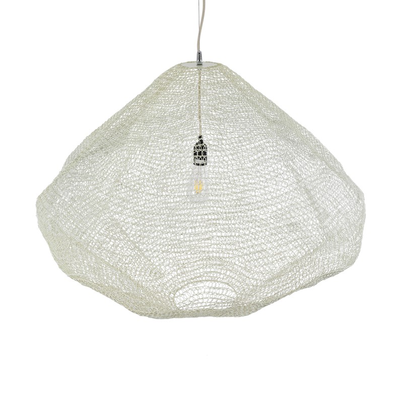 GloboStar® KENTUCKY 01868 Vintage Κρεμαστό Φωτιστικό Πλέγμα Μονόφωτο 1 x E27 IP20 Μπεζ Μέταλλο - Μ90 x Π90 x Υ70cm