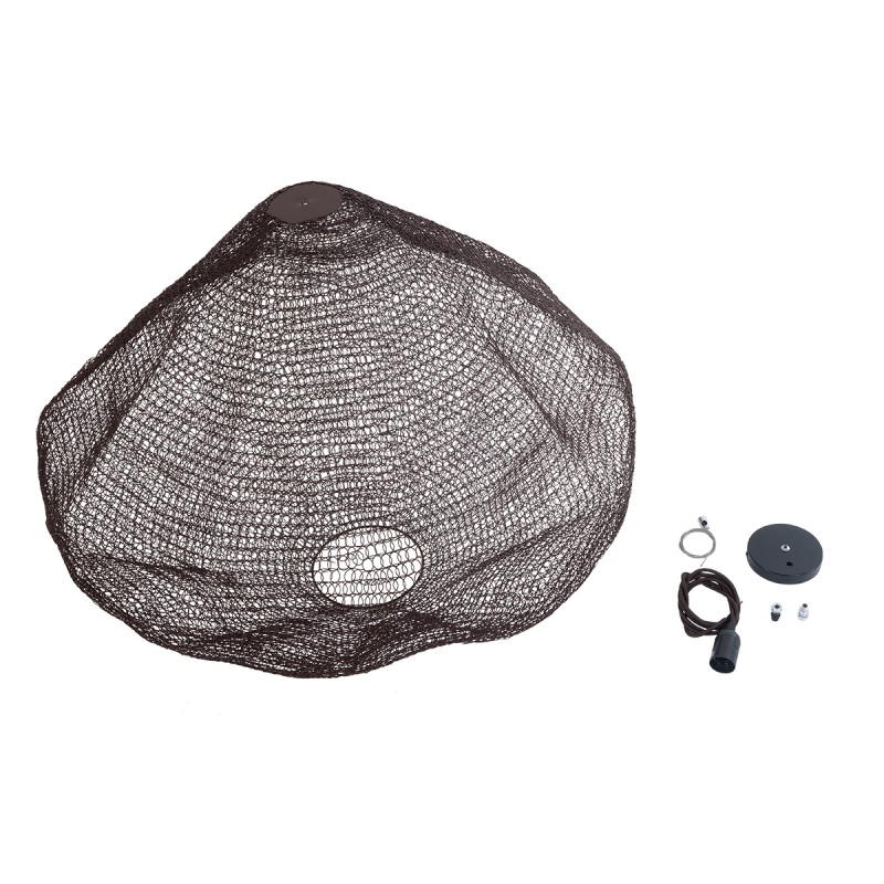 GloboStar® KENTUCKY 01869 Vintage Κρεμαστό Φωτιστικό Πλέγμα Μονόφωτο 1 x E27 IP20 Καφέ Μέταλλο - Μ90 x Π90 x Υ70cm