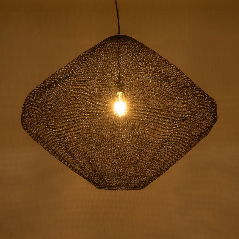 GloboStar® KENTUCKY 01869 Vintage Κρεμαστό Φωτιστικό Πλέγμα Μονόφωτο 1 x E27 IP20 Καφέ Μέταλλο - Μ90 x Π90 x Υ70cm