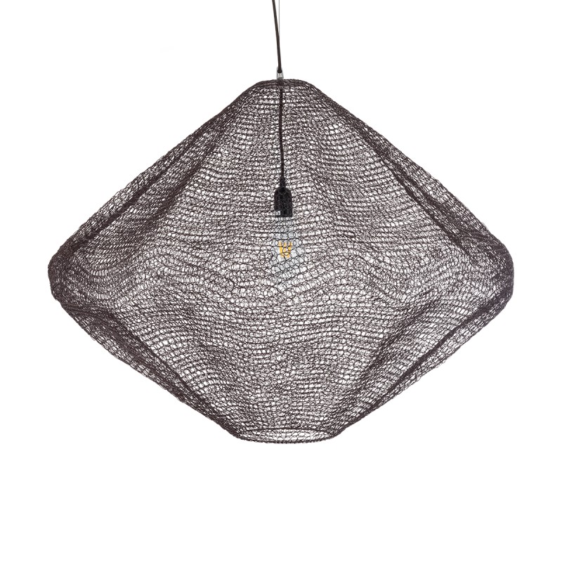 GloboStar® KENTUCKY 01869 Vintage Κρεμαστό Φωτιστικό Πλέγμα Μονόφωτο 1 x E27 IP20 Καφέ Μέταλλο - Μ90 x Π90 x Υ70cm