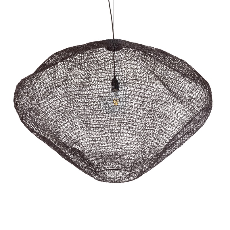 GloboStar® KENTUCKY 01869 Vintage Κρεμαστό Φωτιστικό Πλέγμα Μονόφωτο 1 x E27 IP20 Καφέ Μέταλλο - Μ90 x Π90 x Υ70cm