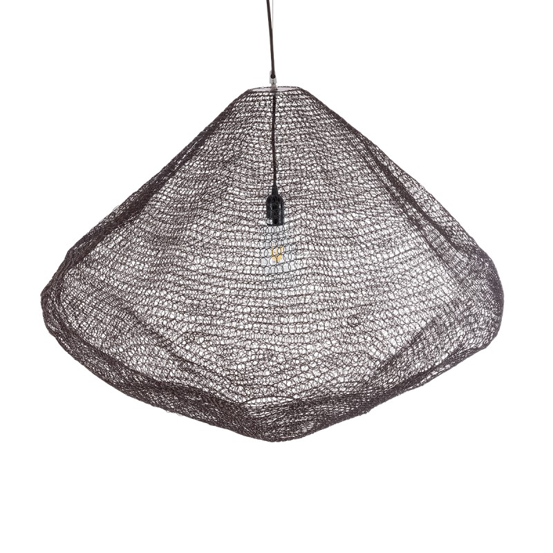 GloboStar® KENTUCKY 01869 Vintage Κρεμαστό Φωτιστικό Πλέγμα Μονόφωτο 1 x E27 IP20 Καφέ Μέταλλο - Μ90 x Π90 x Υ70cm