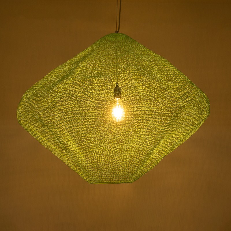 GloboStar® KENTUCKY 01870 Vintage Κρεμαστό Φωτιστικό Πλέγμα Μονόφωτο 1 x E27 IP20 Τιρκουάζ Μέταλλο - Μ90 x Π90 x Υ70cm