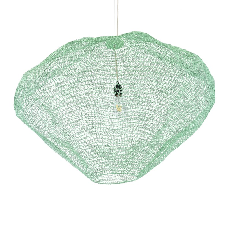 GloboStar® KENTUCKY 01870 Vintage Κρεμαστό Φωτιστικό Πλέγμα Μονόφωτο 1 x E27 IP20 Τιρκουάζ Μέταλλο - Μ90 x Π90 x Υ70cm