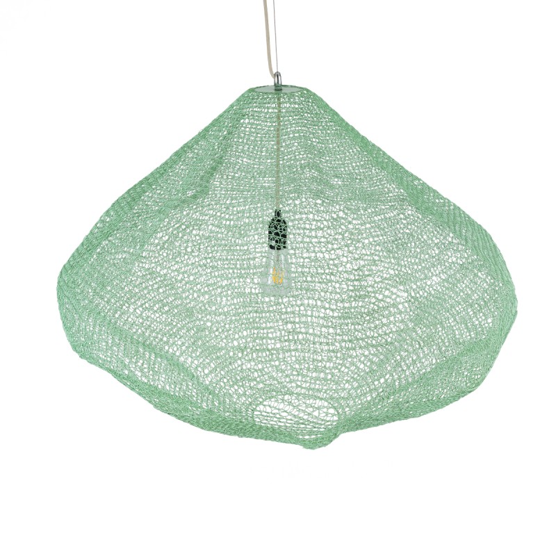 GloboStar® KENTUCKY 01870 Vintage Κρεμαστό Φωτιστικό Πλέγμα Μονόφωτο 1 x E27 IP20 Τιρκουάζ Μέταλλο - Μ90 x Π90 x Υ70cm