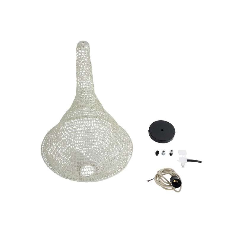 GloboStar® KENTUCKY 01871 Vintage Κρεμαστό Φωτιστικό Πλέγμα Μονόφωτο 1 x E27 IP20 Μπεζ Μέταλλο - Μ35 x Π35 x Υ60cm