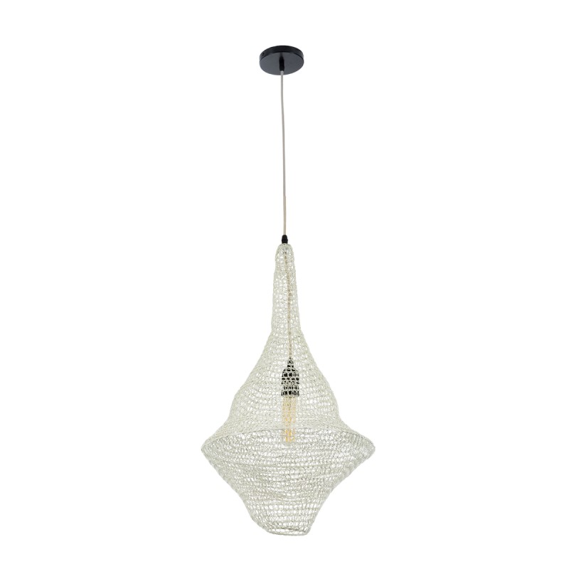 GloboStar® KENTUCKY 01871 Vintage Κρεμαστό Φωτιστικό Πλέγμα Μονόφωτο 1 x E27 IP20 Μπεζ Μέταλλο - Μ35 x Π35 x Υ60cm