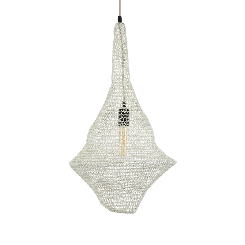 GloboStar® KENTUCKY 01871 Vintage Κρεμαστό Φωτιστικό Πλέγμα Μονόφωτο 1 x E27 IP20 Μπεζ Μέταλλο - Μ35 x Π35 x Υ60cm