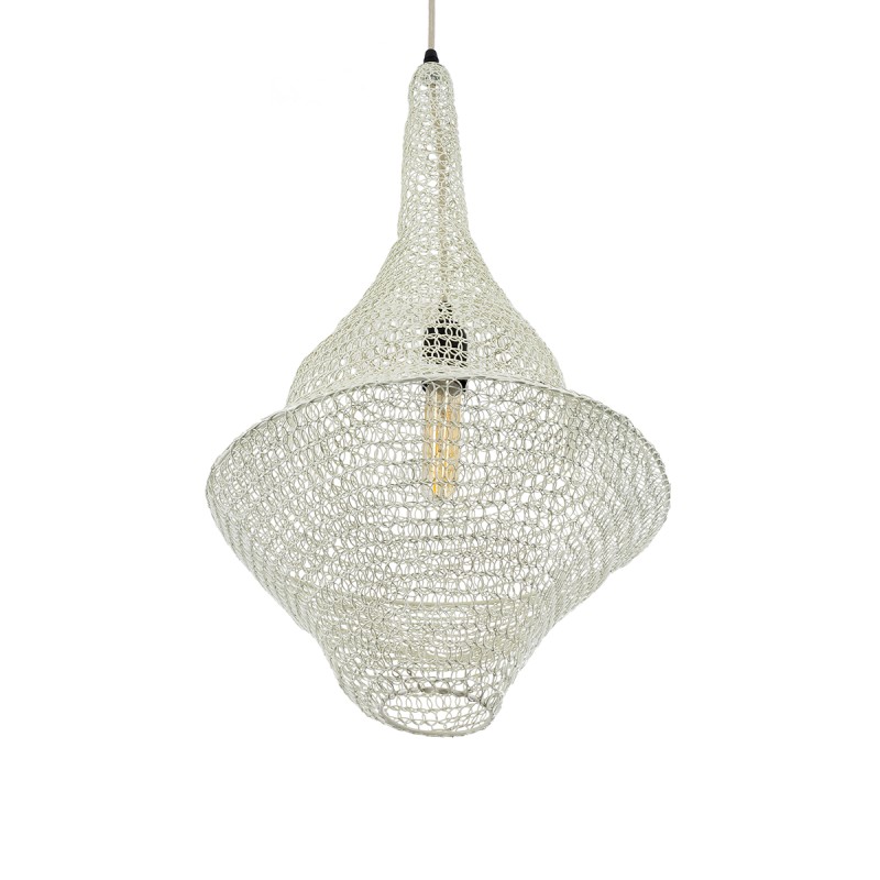 GloboStar® KENTUCKY 01871 Vintage Κρεμαστό Φωτιστικό Πλέγμα Μονόφωτο 1 x E27 IP20 Μπεζ Μέταλλο - Μ35 x Π35 x Υ60cm