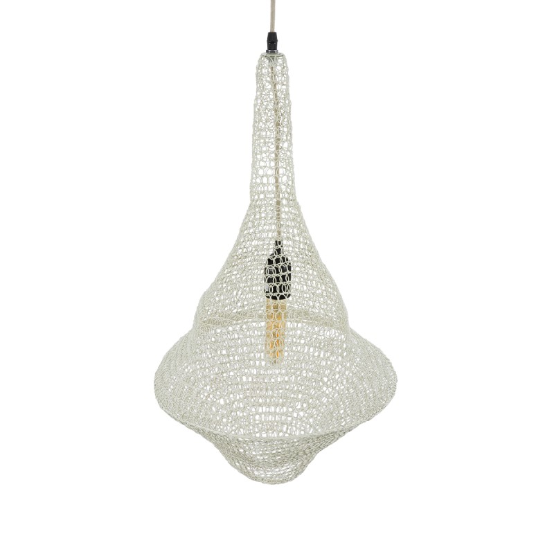 GloboStar® KENTUCKY 01871 Vintage Κρεμαστό Φωτιστικό Πλέγμα Μονόφωτο 1 x E27 IP20 Μπεζ Μέταλλο - Μ35 x Π35 x Υ60cm