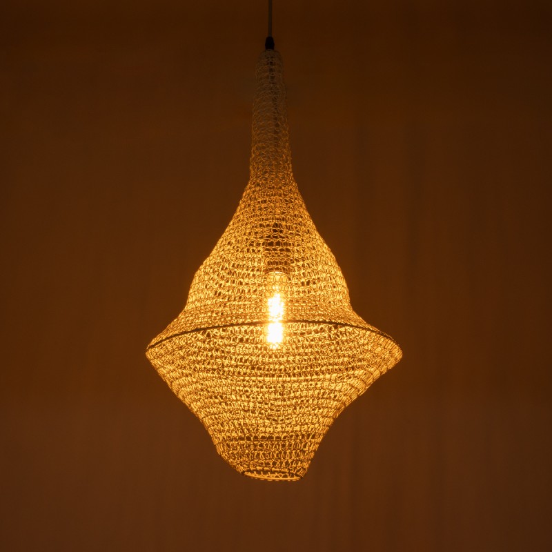 GloboStar® KENTUCKY 01871 Vintage Κρεμαστό Φωτιστικό Πλέγμα Μονόφωτο 1 x E27 IP20 Μπεζ Μέταλλο - Μ35 x Π35 x Υ60cm