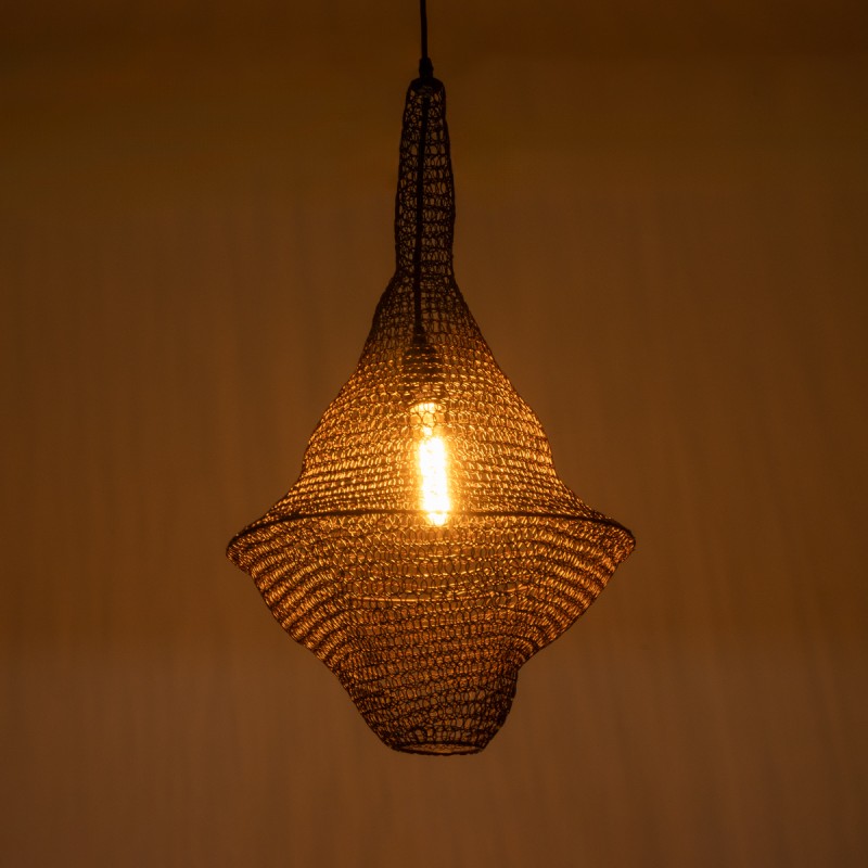 GloboStar® KENTUCKY 01872 Vintage Κρεμαστό Φωτιστικό Πλέγμα Μονόφωτο 1 x E27 IP20 Καφέ Μέταλλο - Μ35 x Π35 x Υ60cm