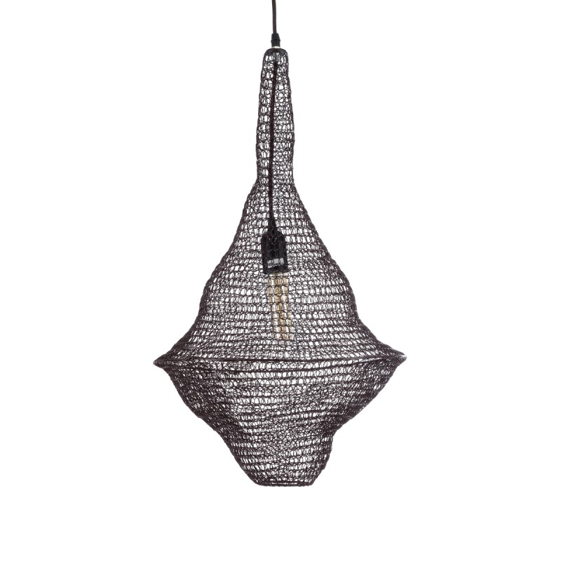 GloboStar® KENTUCKY 01872 Vintage Κρεμαστό Φωτιστικό Πλέγμα Μονόφωτο 1 x E27 IP20 Καφέ Μέταλλο - Μ35 x Π35 x Υ60cm