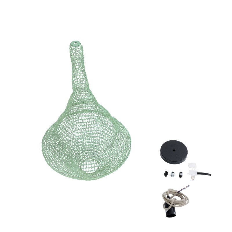 GloboStar® KENTUCKY 01873 Vintage Κρεμαστό Φωτιστικό Πλέγμα Μονόφωτο 1 x E27 IP20 Τιρκουάζ Μέταλλο - Μ35 x Π35 x Υ60cm