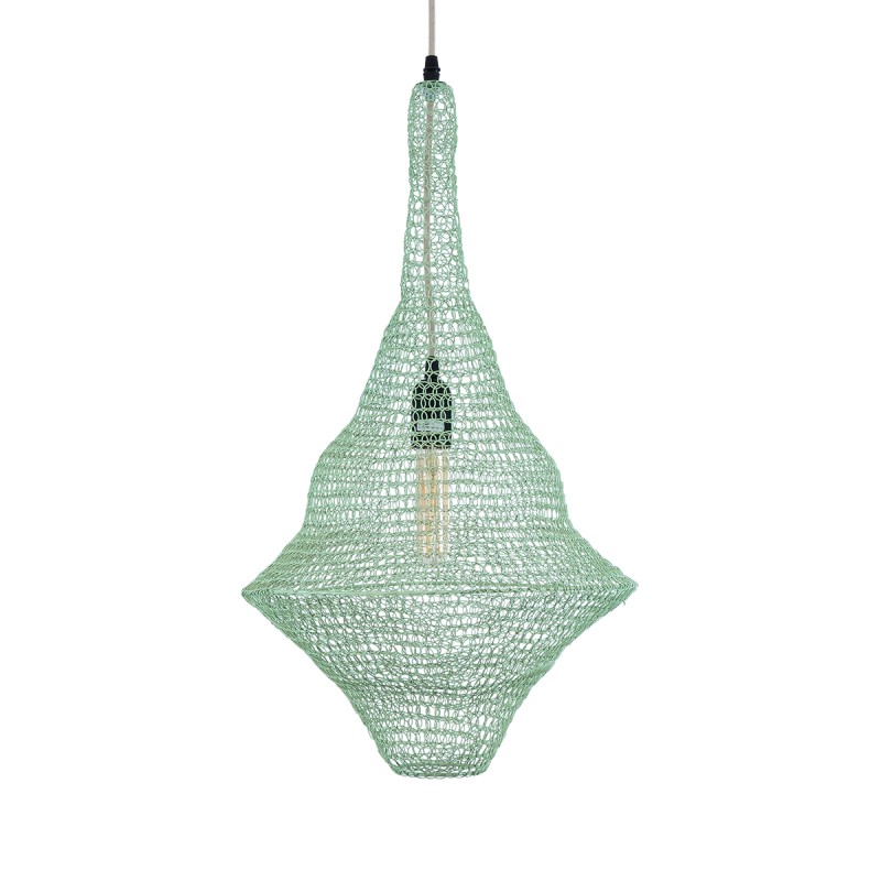 GloboStar® KENTUCKY 01873 Vintage Κρεμαστό Φωτιστικό Πλέγμα Μονόφωτο 1 x E27 IP20 Τιρκουάζ Μέταλλο - Μ35 x Π35 x Υ60cm