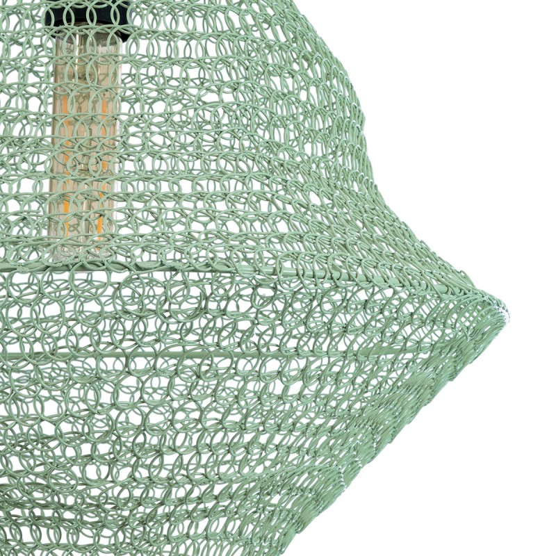 GloboStar® KENTUCKY 01873 Vintage Κρεμαστό Φωτιστικό Πλέγμα Μονόφωτο 1 x E27 IP20 Τιρκουάζ Μέταλλο - Μ35 x Π35 x Υ60cm