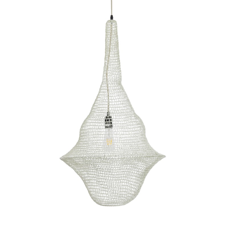 GloboStar® KENTUCKY 01874 Vintage Κρεμαστό Φωτιστικό Πλέγμα Μονόφωτο 1 x E27 IP20 Μπεζ Μέταλλο - Μ50 x Π50 x Υ90cm