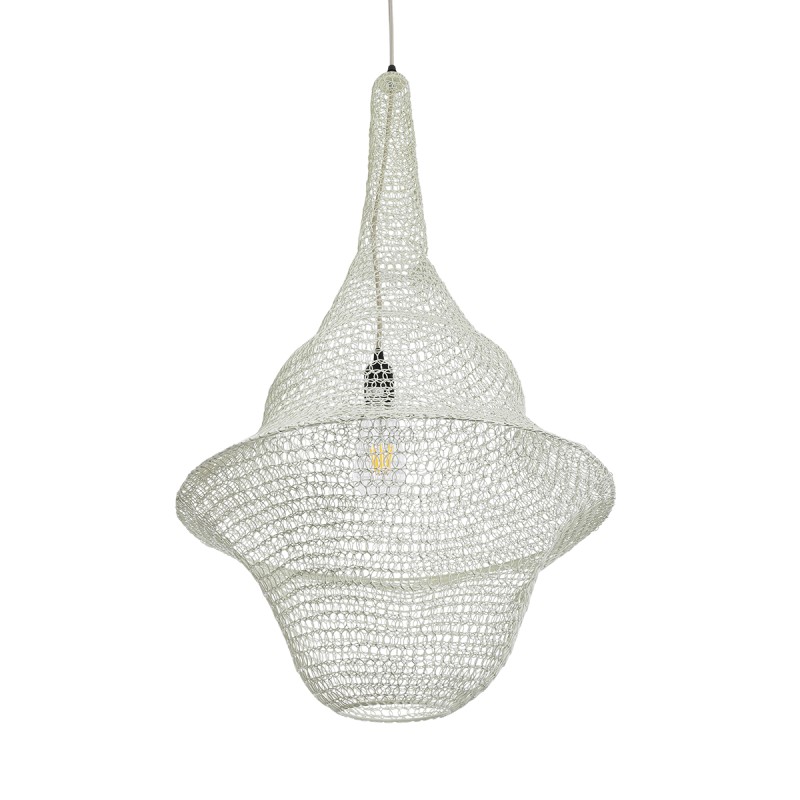 GloboStar® KENTUCKY 01874 Vintage Κρεμαστό Φωτιστικό Πλέγμα Μονόφωτο 1 x E27 IP20 Μπεζ Μέταλλο - Μ50 x Π50 x Υ90cm