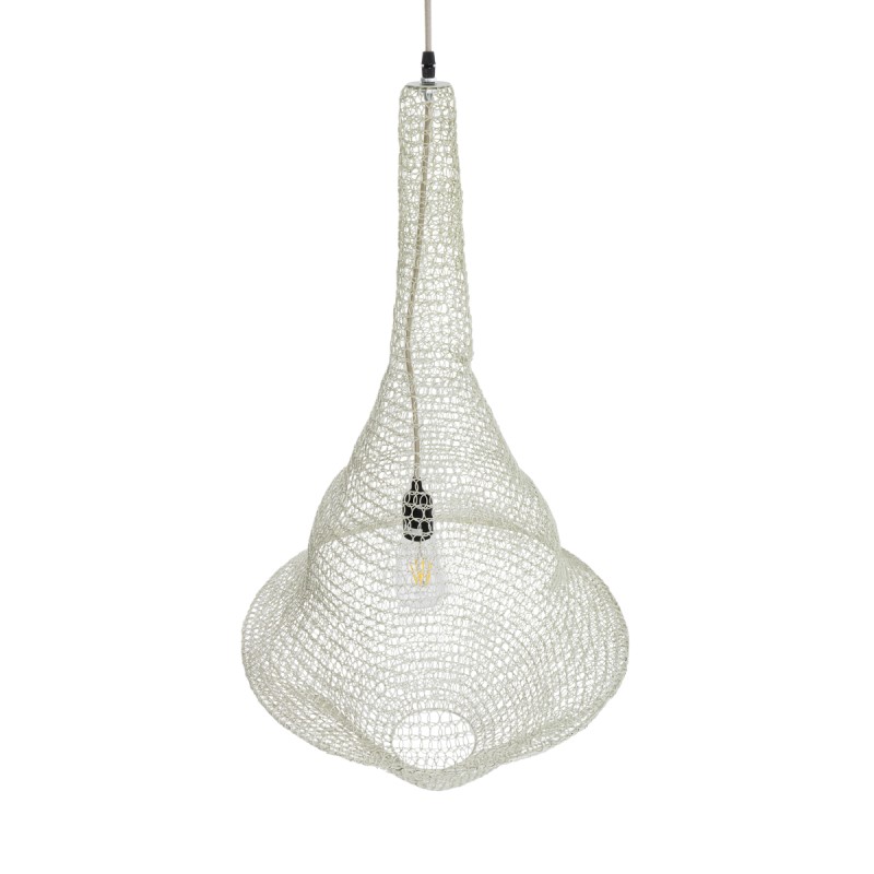 GloboStar® KENTUCKY 01874 Vintage Κρεμαστό Φωτιστικό Πλέγμα Μονόφωτο 1 x E27 IP20 Μπεζ Μέταλλο - Μ50 x Π50 x Υ90cm